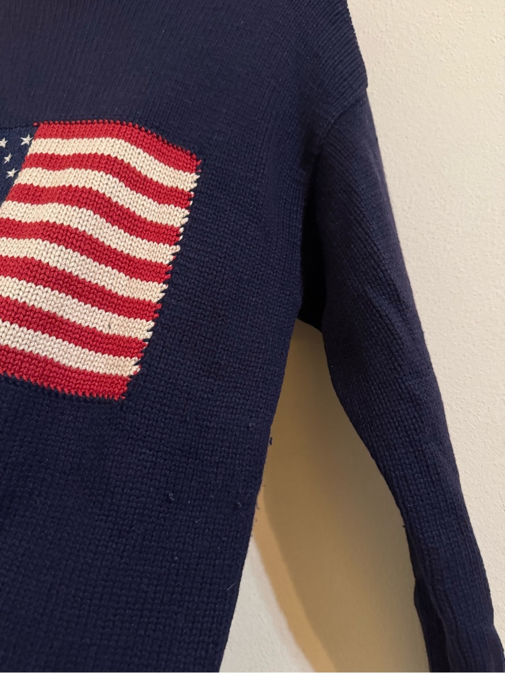 Ralph Lauren Country Cashmere American Flag Sweater USA Knit Turtleneck Navy M - Picture 3 of 8